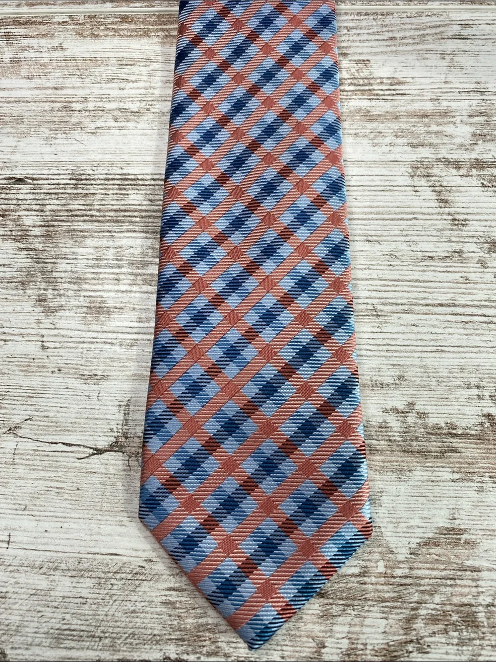 The Tie Bar 100% Silk Skinny Tie Pink Blue Plaid Check Preppy Modern 60x3